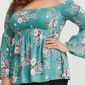 Torrid floral/smocked off shoulder babydoll -16w